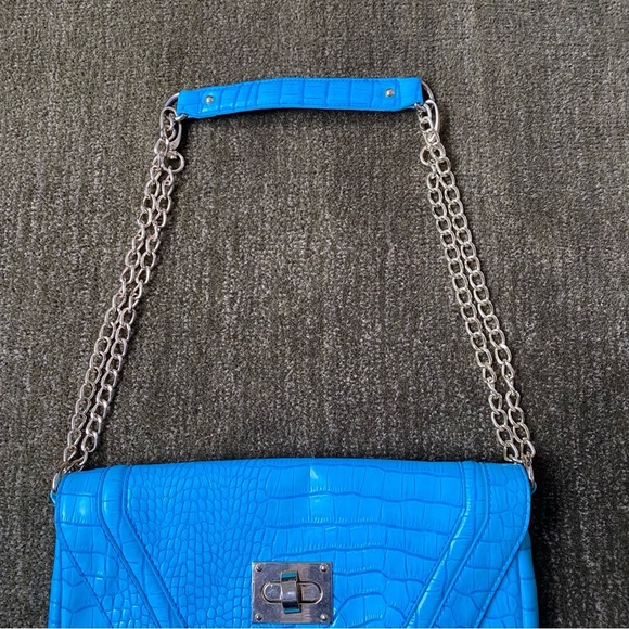 Steve by Steve Madden Blue Crocodile-Embossed Chain Shoulder Bag - Picture 3 of 9